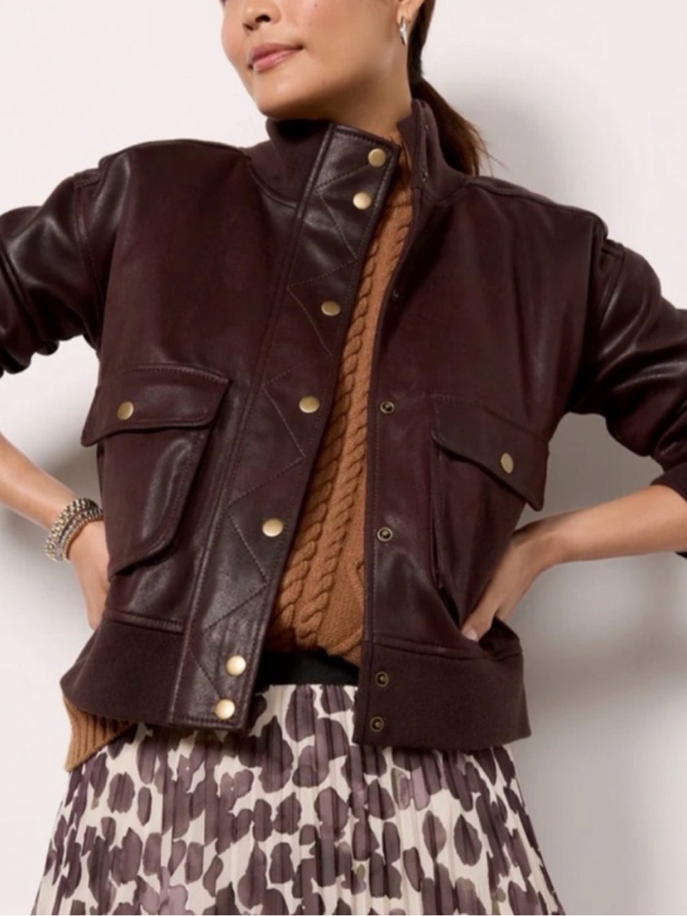 Evereve Aviator Bomber Jacket Brown Size XS
